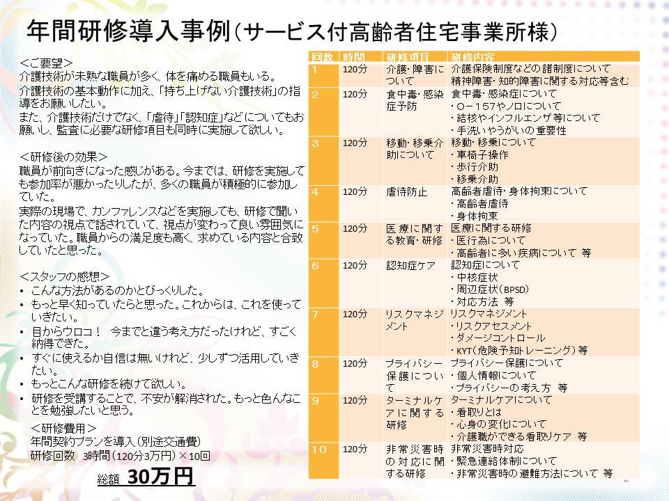 介護セミナー講師派遣例（年間研修プログラム）